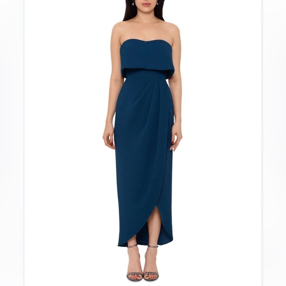 Xscape Women's Emerald Green Full-Length Pencil Tulip Formal Strapless Dress 10 - Picture 1 of 9